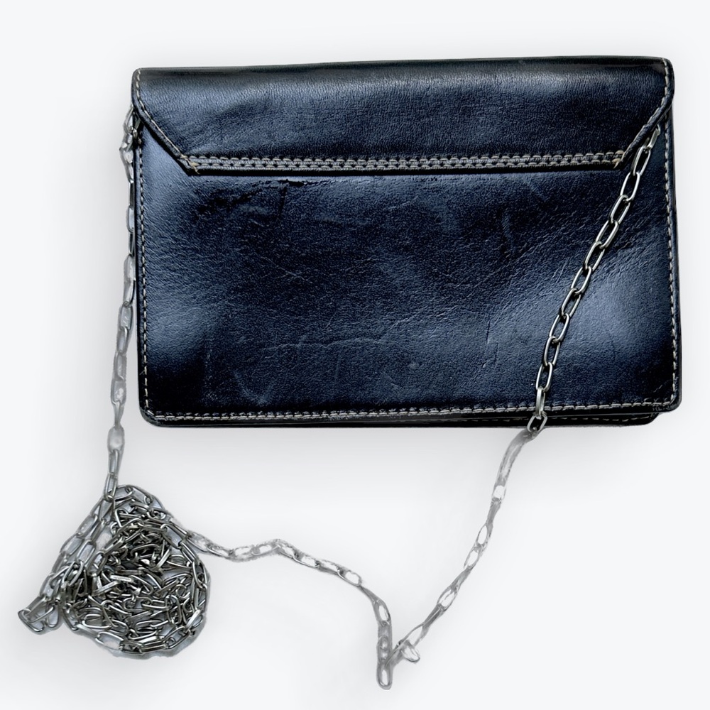 Kenneth Cole Black Leather Super-Mini Bag Edgy Silver-tone Chain Strap Minimal - Picture 3 of 16